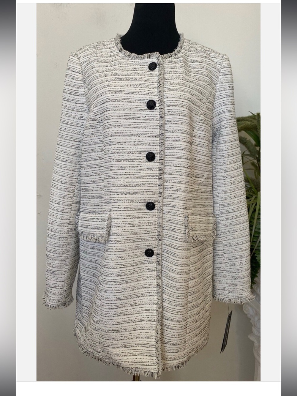 NWT Karl Lagerfeld Tweed Jacket with Fringe Trim